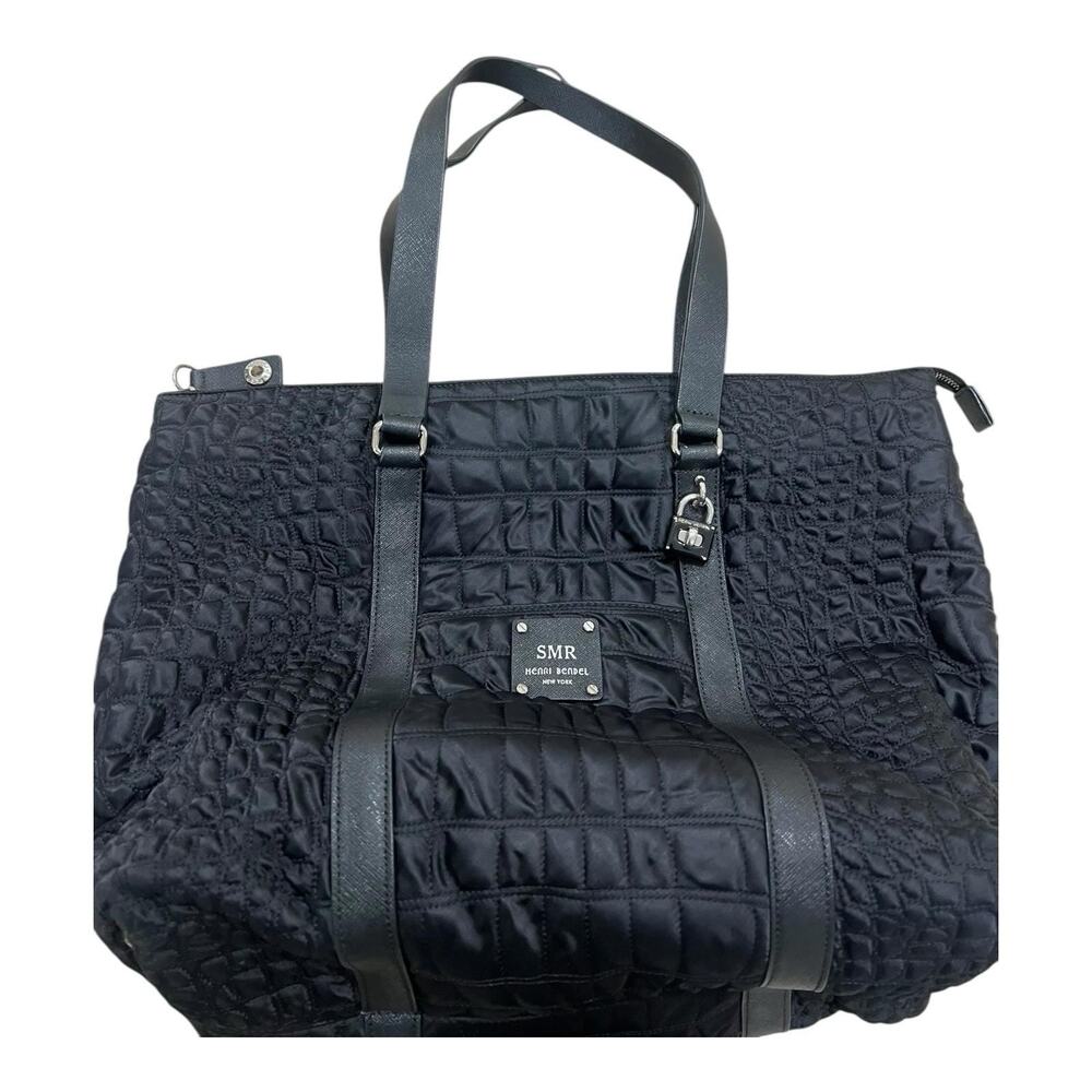 Henri Bendel Jetsetter Tote Black Quilted Nylon Leather Large Preppy Mint - Picture 2 of 15